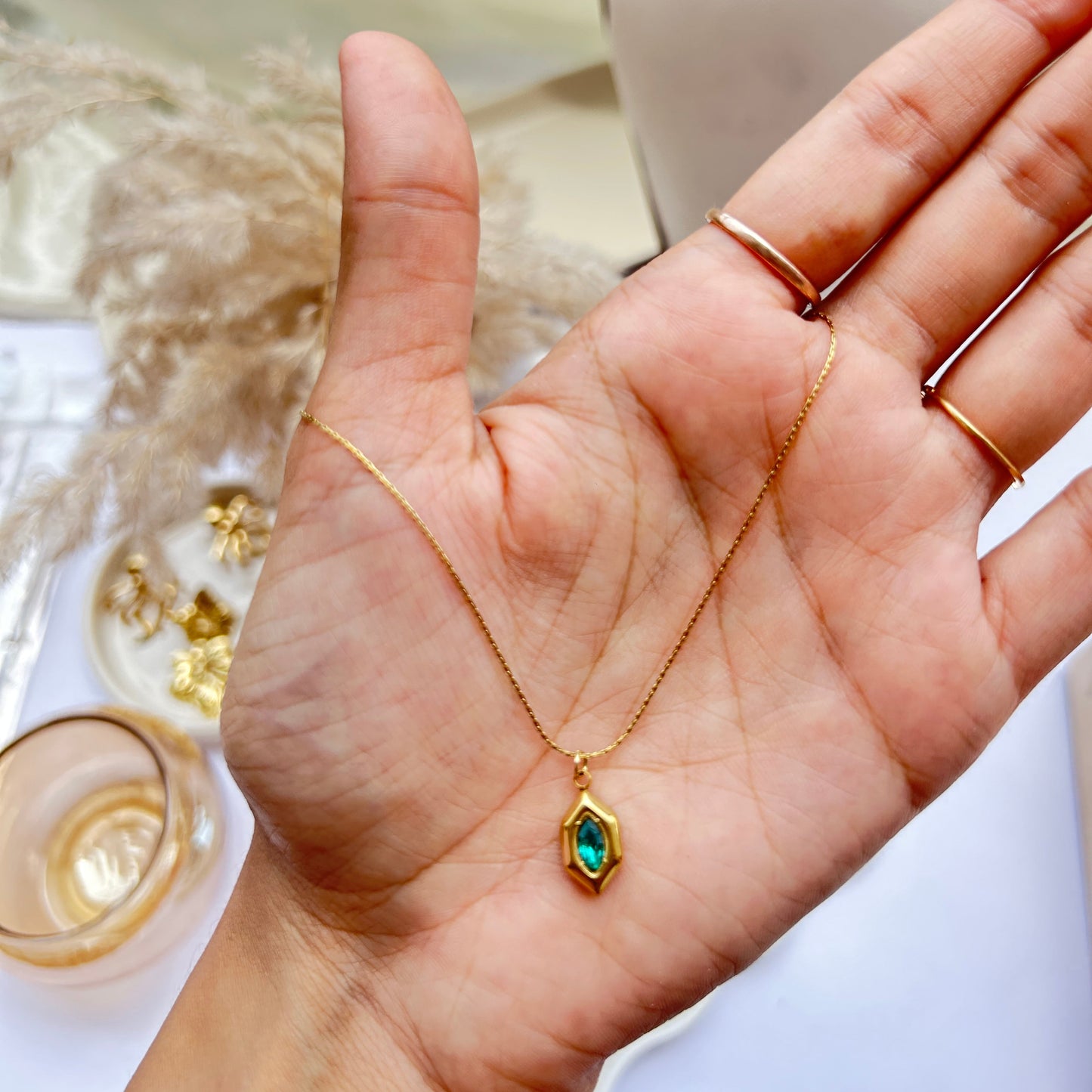 Emerald Hexagon Necklace