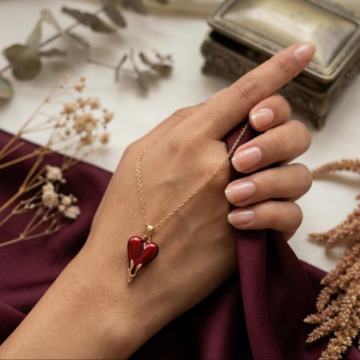 Ruby Red Heart Necklace