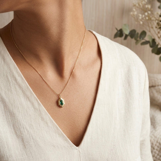 Emerald Hexagon Necklace